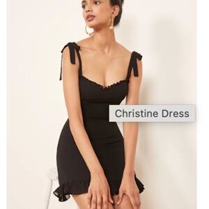 Reformation Christine Black Mini Dress with Bow Straps